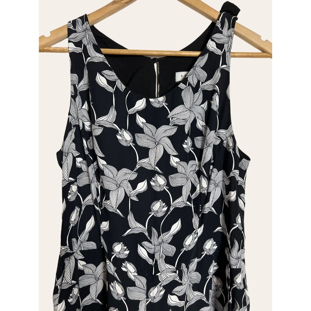 Sandro Paris Black White Floral Print Paradise Sleeveless Jumpsuit Size 4 - Picture 9 of 9